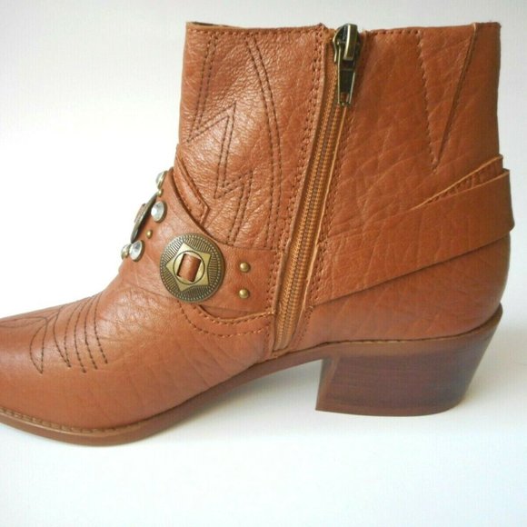 New CARLOS By CARLOS SANTANA Leather Western Ankle Boots - Picture 3 of 4